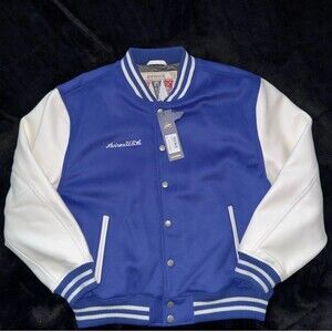 Avirex Leather Sleeve Varsity Jacket Coat Mazarine Marine Blue Men Size XX-Large